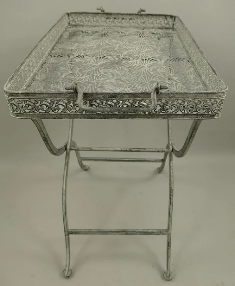 Casa Padrino Jugendstil Gartentisch Antik Grau 60 x 40 x H. 70 cm - Klappbarer Metall Tisch mit Tragegriffen - Garten & Terassen Möbel