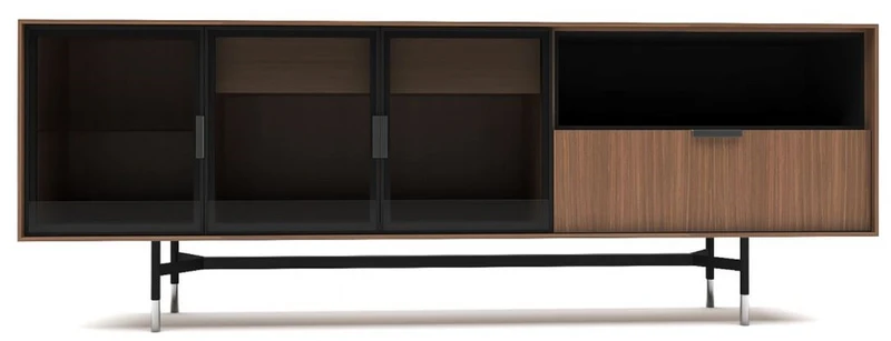 Casa Padrino Luxus Sideboard Braun / Schwarz / Silber 224 x 50 x H. 80 cm - Moderner Massivholz Wohnzimmer Schrank - Luxus Wohnzimmer Möbel