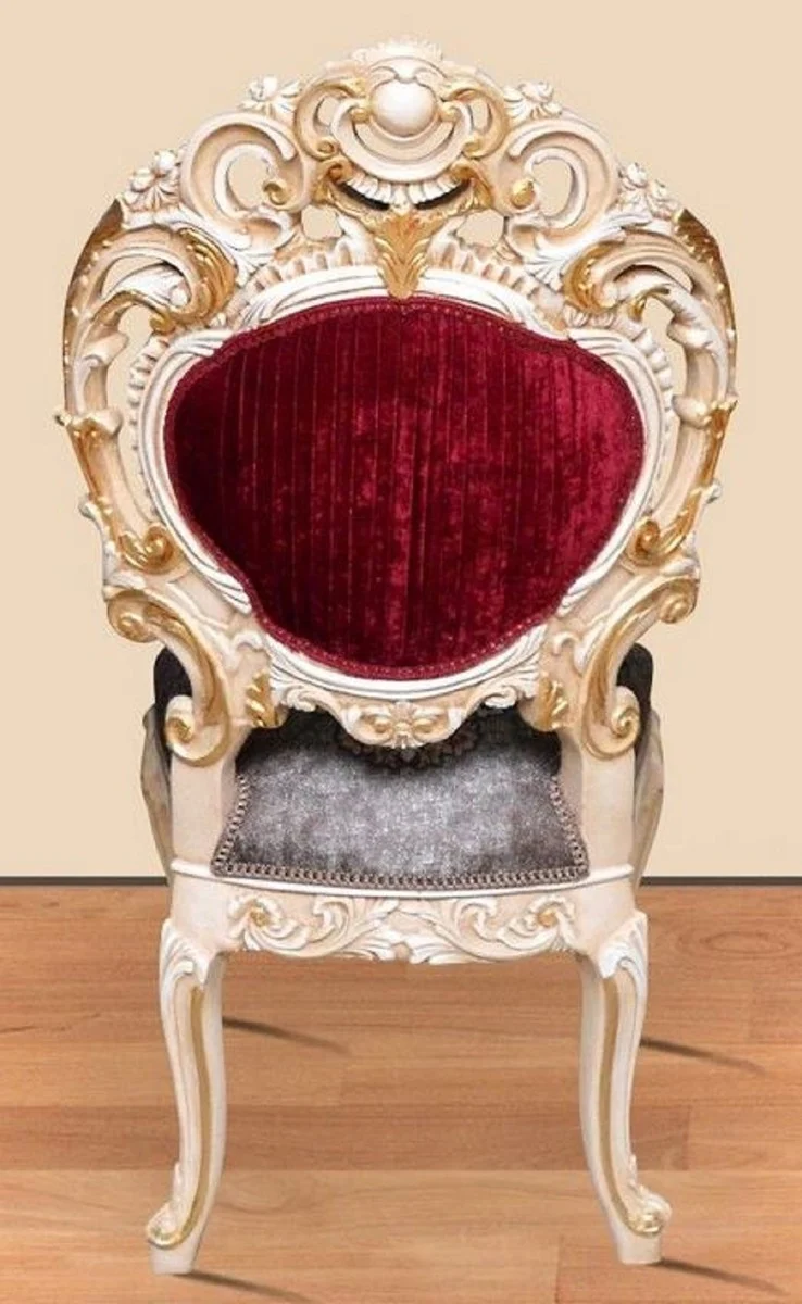Casa Padrino Barock Esszimmer Set Bordeauxrot / Grau / Weiß / Gold - 1 runder Esstisch & 4 Esszimmerstühle - Prunkvolle Esszimmer Möbel im Barockstil