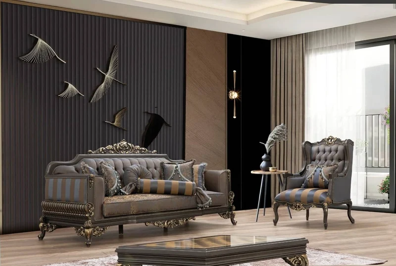 Casa Padrino Luxus Barock Wohnzimmer Set Blau / Grau / Gold - 2 Sofas & 2 Sessel & 1 Couchtisch - Prunkvolle Barock Wohnzimmer Möbel