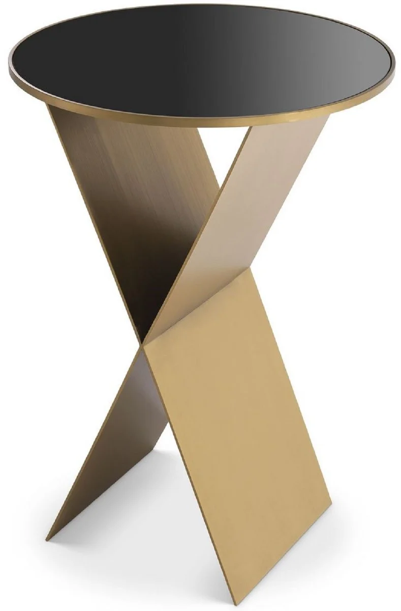 Casa Padrino Luxus Beistelltisch Messingfarben / Schwarz Ø 50 x H. 70 cm - Runder Edelstahl Tisch mit Glasplatte - Wohnzimmer Möbel - Luxus Kollektion