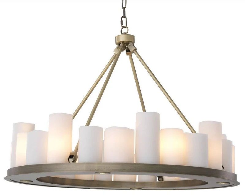 Casa Padrino Luxus LED Kronleuchter Messingfarben / Weiß Ø 90 x H. 65 cm - Moderner runder Kronleuchter mit Fernbedienung - Luxus Qualität