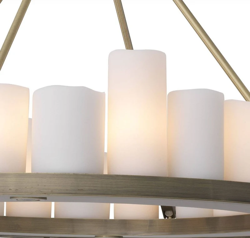 Casa Padrino Luxus LED Kronleuchter Messingfarben / Weiß Ø 90 x H. 65 cm - Moderner runder Kronleuchter mit Fernbedienung - Luxus Qualität