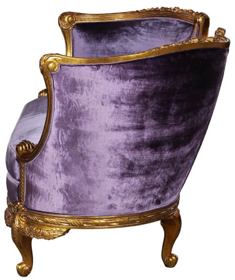 Casa Padrino Luxus Barock Samt Sofa Lila / Gold - Edles Handgefertigtes Wohnzimmer Sofa im Barockstil - Prunkvolle Barock Wohnzimmer Möbel