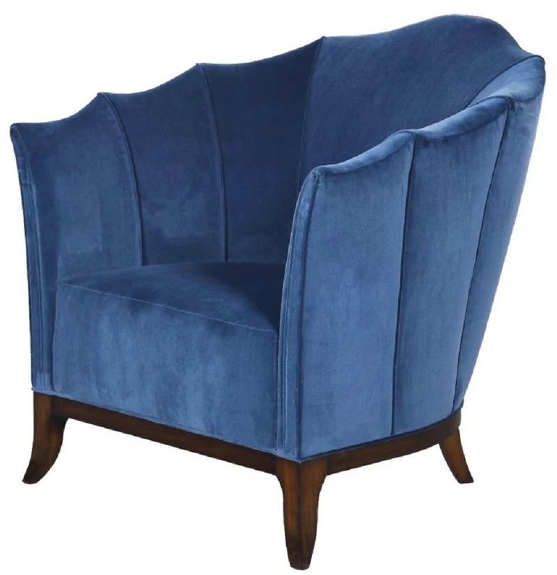Casa Padrino Luxus Art Deco Sessel Blau / Dunkelbraun - Handgefertigter Massivholz Wohnzimmer Sessel mit edlem Samtstoff - Art Deco Wohnzimmer Möbel