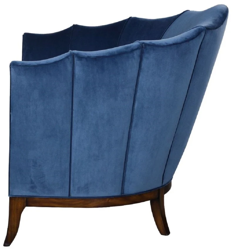 Casa Padrino Luxus Art Deco Sessel Blau / Dunkelbraun - Handgefertigter Massivholz Wohnzimmer Sessel mit edlem Samtstoff - Art Deco Wohnzimmer Möbel
