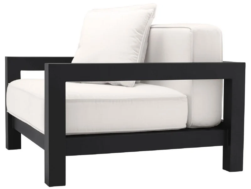 Casa Padrino Luxus Garten Sessel mit Kissen Schwarz / Weiß 101 x 100 x H. 72 cm - Garten Terrassen Hotel Möbel - Luxus Qualität
