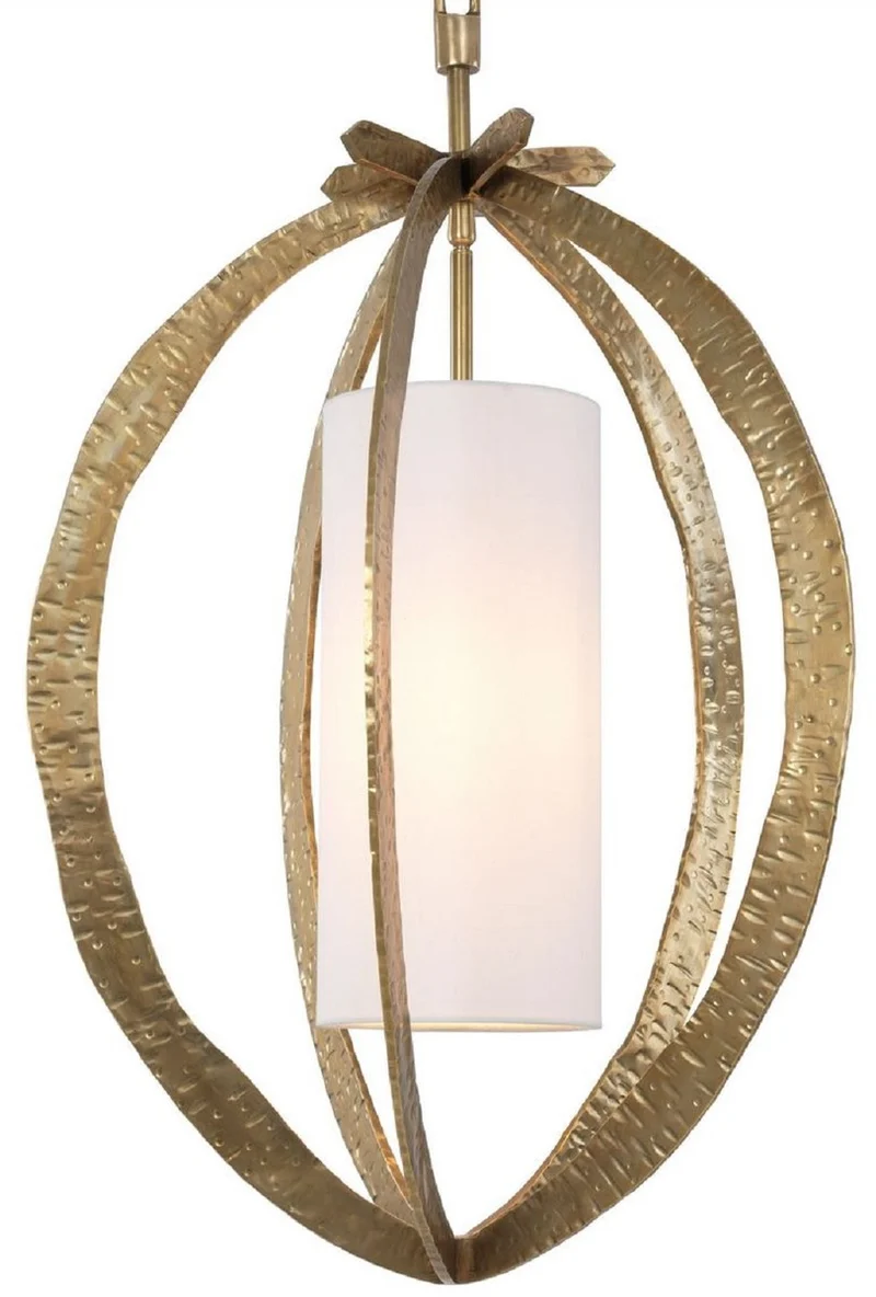 Casa Padrino Luxus Kronleuchter Messingfarben Ø 44 x H. 72 cm - Metall Kronleuchter mit elegantem Baumwoll Lampenschirm - Wohnzimmer Kronleuchter