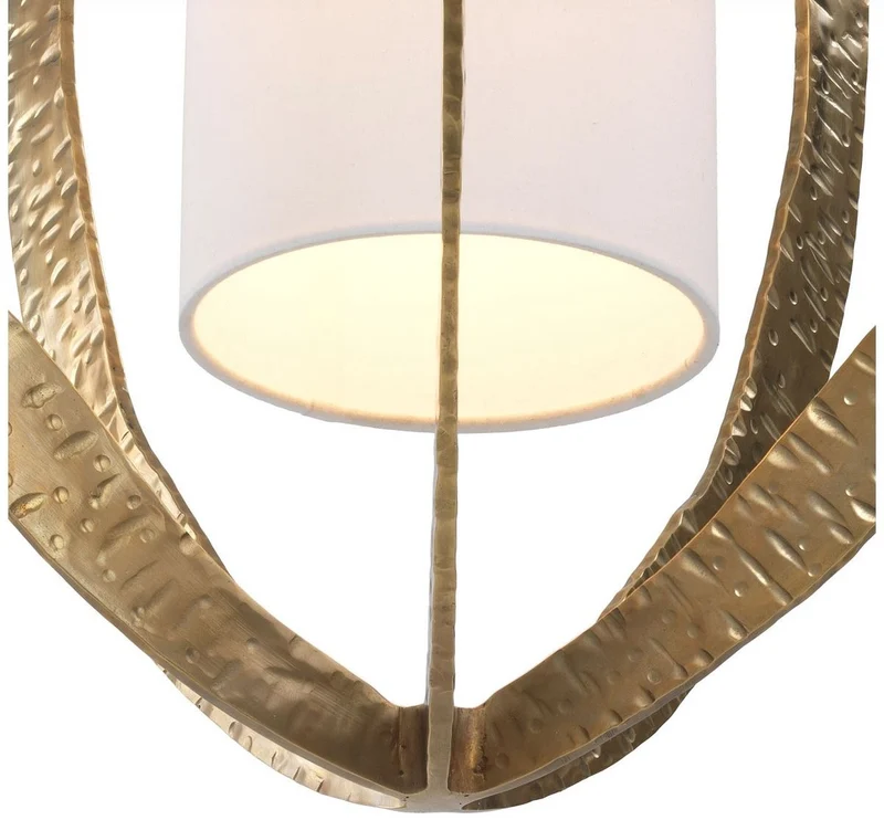Casa Padrino Luxus Kronleuchter Messingfarben Ø 44 x H. 72 cm - Metall Kronleuchter mit elegantem Baumwoll Lampenschirm - Wohnzimmer Kronleuchter