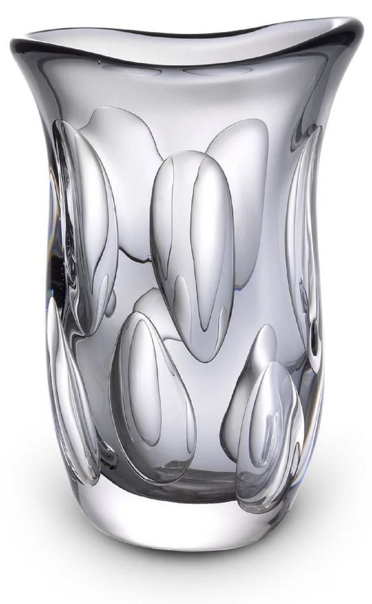 Casa Padrino Luxus Deko Glasvase Grau 20 x 13 x H. 30 cm - Elegante Blumenvase aus mundgeblasenem Glas - Deko Accessoires
