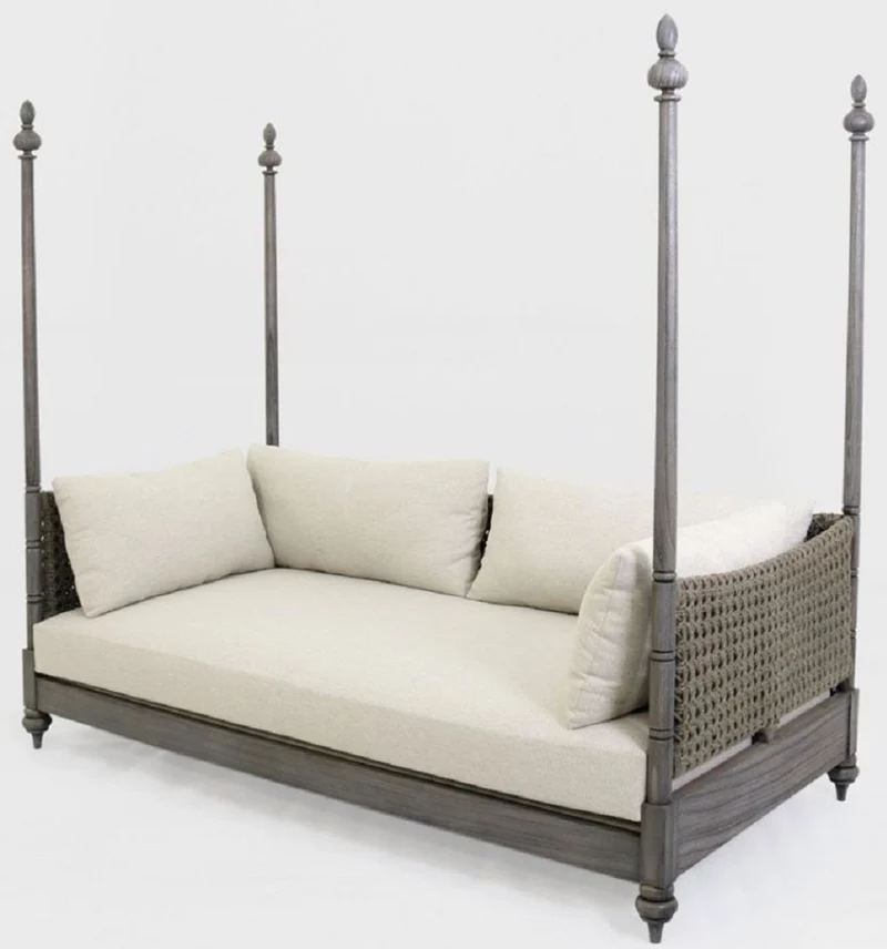 Casa Padrino Luxus Schlafsofa Grau / Cremefarben 219 x 110 x H. 200 cm - Elegantes Massivholz Sofa - Wohnzimmer Möbel - Luxus Qualität