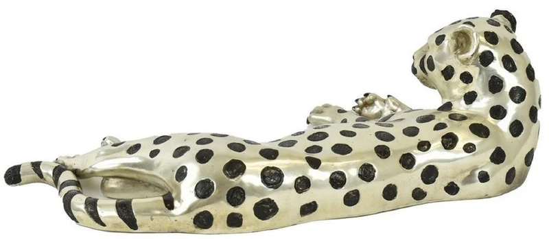Casa Padrino Luxus Bronzefigur Gepard Silber / Schwarz 56 x 28 x H. 15 cm - Bronze Skulptur - Dekofigur - Luxus Deko Accessoires