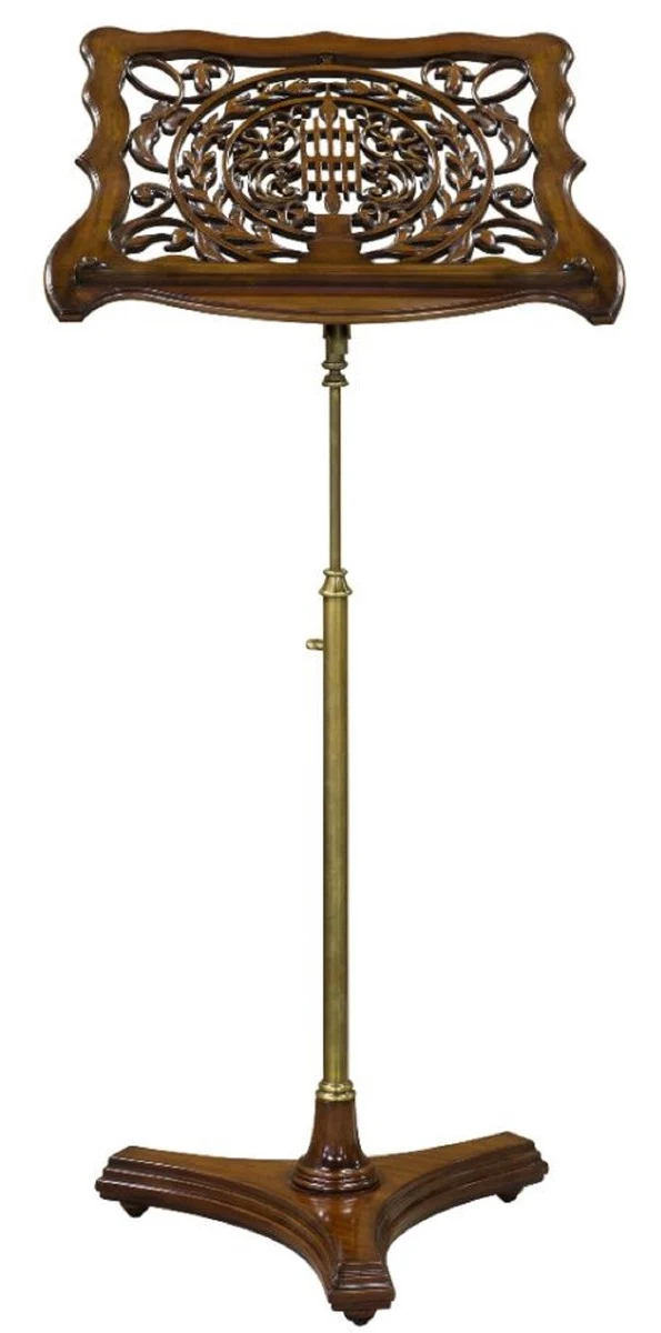 Casa Padrino Luxus Barock Mahagoni Notenständer Braun / Messingfarben 56 x 41 x H. 135 cm - Barock Deko Accessoires - Möbel im Barockstil
