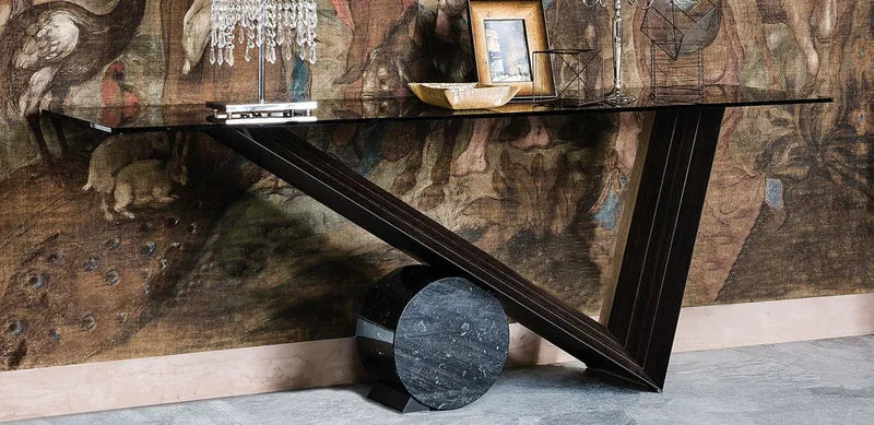 Casa Padrino Designer Konsole Dunkelbraun / Schwarz - Verschiedene Tischgrößen - Konsolentisch mit Glasplatte - Moderne Wohnzimmer Möbel - Luxus Kollektion