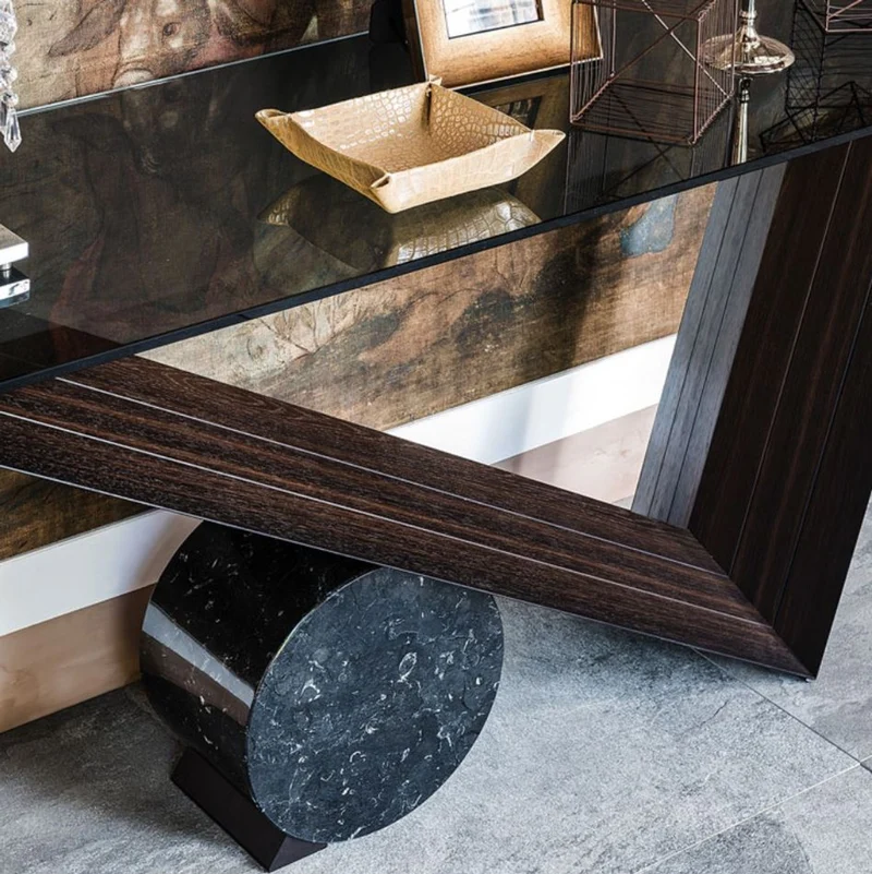 Casa Padrino Designer Konsole Dunkelbraun / Schwarz - Verschiedene Tischgrößen - Konsolentisch mit Glasplatte - Moderne Wohnzimmer Möbel - Luxus Kollektion