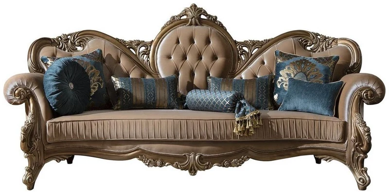 Casa Padrino Luxus Barock Sofa Braun / Gold 260 x 90 x H. 125 cm - Prunkvolles Wohnzimmer Sofa mit dekorativen Kissen - Barock Möbel
