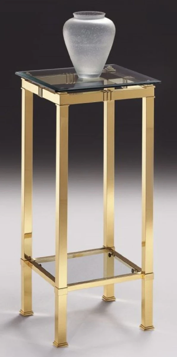 Casa Padrino Luxus Säule Messingfarben 39 x 39 x H. 85 cm - Edler Messing Beistelltisch mit Glasplatten - Wohnzimmer Möbel - Luxus Qualität