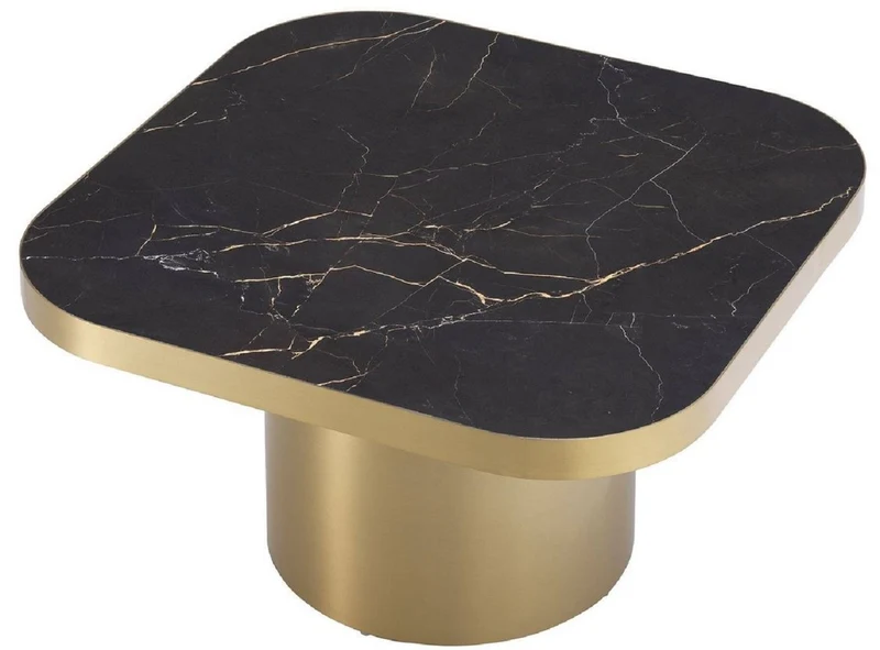 Casa Padrino Luxus Beistelltisch Schwarz / Messingfarben 64 x 64 x H. 37,5 cm - Quadratischer Edelstahl Tisch mit Keramikplatte - Wohnzimmer Möbel - Luxus Möbel