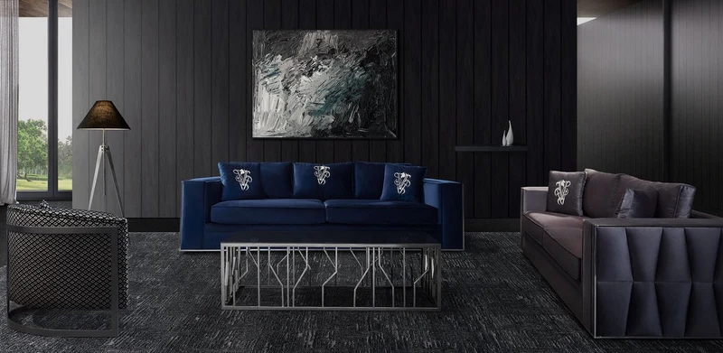 Casa Padrino Luxus Couchtisch Silber / Schwarz 125 x 65 x H. 43 cm - Rechteckiger Edelstahl Wohnzimmertisch mit Glasplatte - Wohnzimmer Möbel - Luxus Qualität