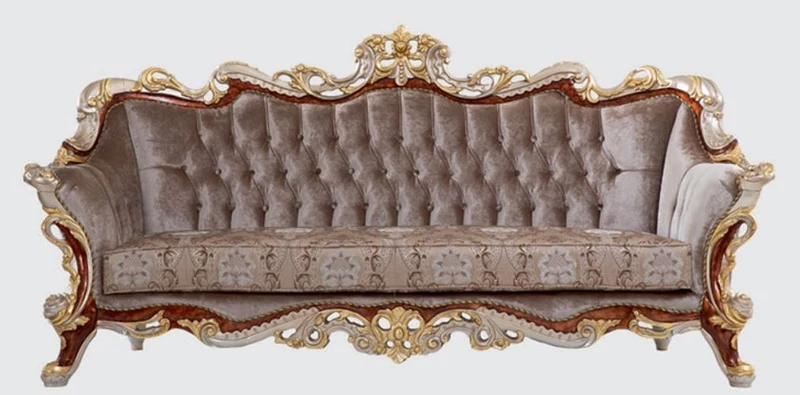 Casa Padrino Luxus Barock Sofa Grau / Braun / Silber / Gold 255 x 95 x H. 118 cm - Prunkvolles Wohnzimmer Sofa mit elegantem Muster - Möbel im Barockstil