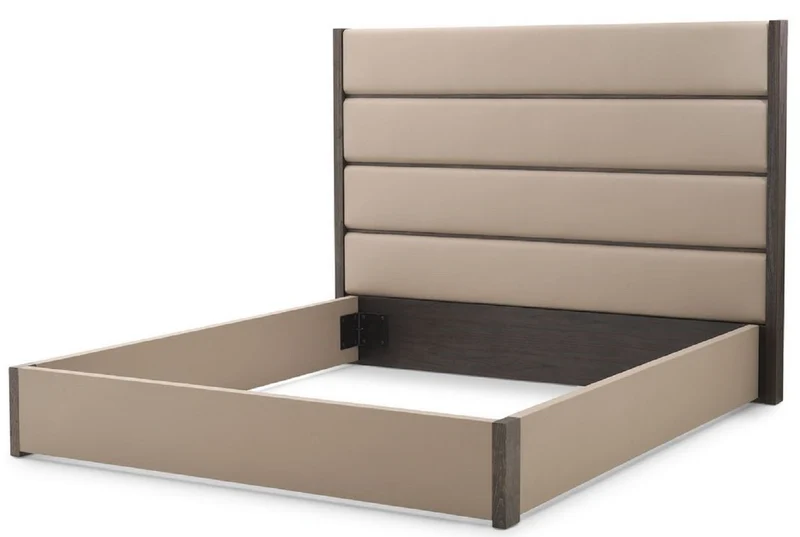 Casa Padrino Luxus Doppelbett Rahmen mit Kopfteil Grau / Dunkelbraun 205,5 x 225 x H. 150,5 cm - Schlafzimmer Möbel - Hotel Möbel - Luxus Qualität