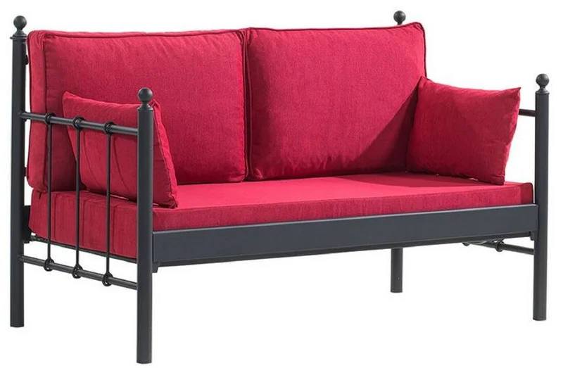 Casa Padrino Jugendstil Gartensofa Schwarz / Bordeauxrot 140 x 70 x H. 92 cm - Garten Sofa - Terrassen Sofa - Jugendstil Garten & Terrassen Möbel