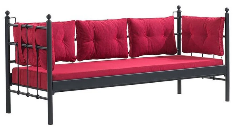 Casa Padrino Jugendstil Gartensofa Schwarz / Bordeauxrot 200 x 70 x H. 92 cm - Garten Sofa - Terrassen Sofa - Garten & Terrassen Möbel