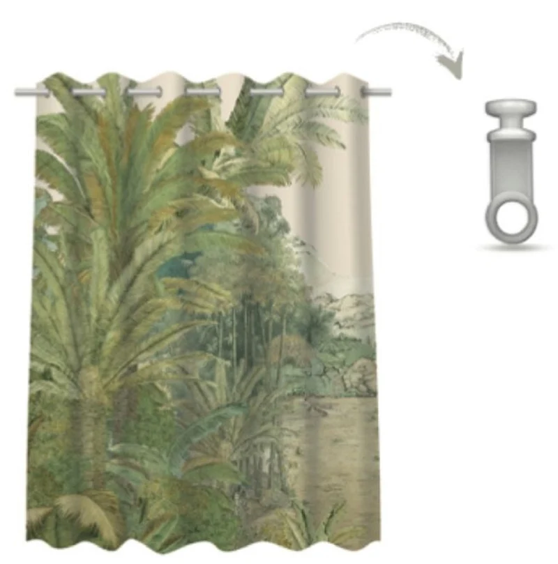 Casa Padrino Luxus Vorhang Set Palmen Landschaft Creme / Grün 250 x H. 290 cm - Bedruckte Leinen & Samt Vorhänge - Ösenvorhänge - Schiebevorhänge - Luxus Deko Accessoires