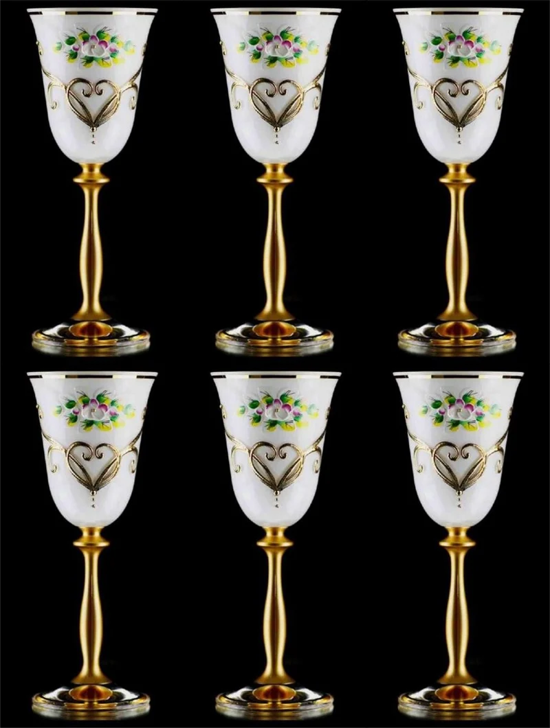 Casa Padrino Luxus Barock Likörglas 6er Set Weiß / Mehrfarbig / Gold Ø 5,5 x H. 17 cm - Handgefertigte und handbemalte Likörgläser - Hotel & Restaurant Accessoires - Luxus Qualität