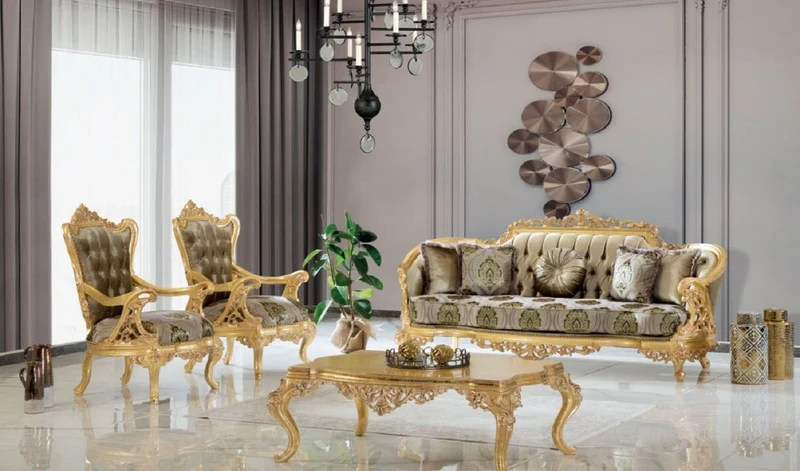 Casa Padrino Luxus Barock Sofa Grün / Grau / Gold 235 x 95 x H. 110 cm - Handgefertigtes Wohnzimmer Sofa mit elegantem Muster - Barock Wohnzimmer Möbel - Edel & Prunkvoll