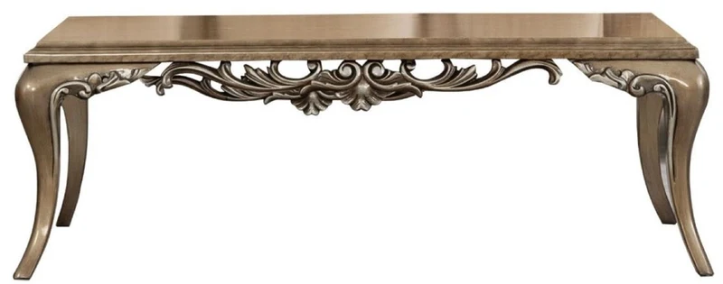 Casa Padrino Luxus Barock Couchtisch Braun / Silber - Prunkvoller Wohnzimmertisch im Barockstil - Handgefertigter Massivholz Tisch - Barock Wohnzimmer Möbel