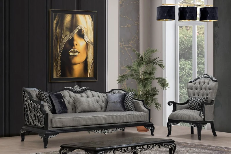Casa Padrino Luxus Barock Sessel Silber / Schwarz - Wohnzimmer Sessel im Barockstil - Barock Wohnzimmer Möbel - Edel & Prunkvoll