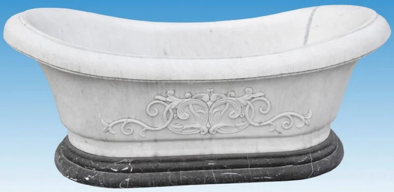 Casa Padrino Luxus Barock Badewanne Weiß / Schwarz 180 cm - Freistehende Marmor Badewanne - Bad Accessoires - Edel & Prunkvoll