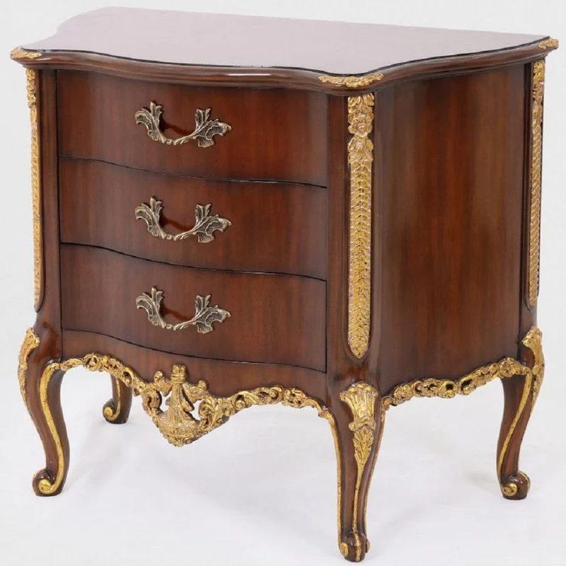 Casa Padrino Luxus Barock Nachtkommode Dunkelbraun / Gold - Massivholz Nachttisch mit 3 Schubladen - Handgefertigte Kommode im Barockstil - Barock Möbel