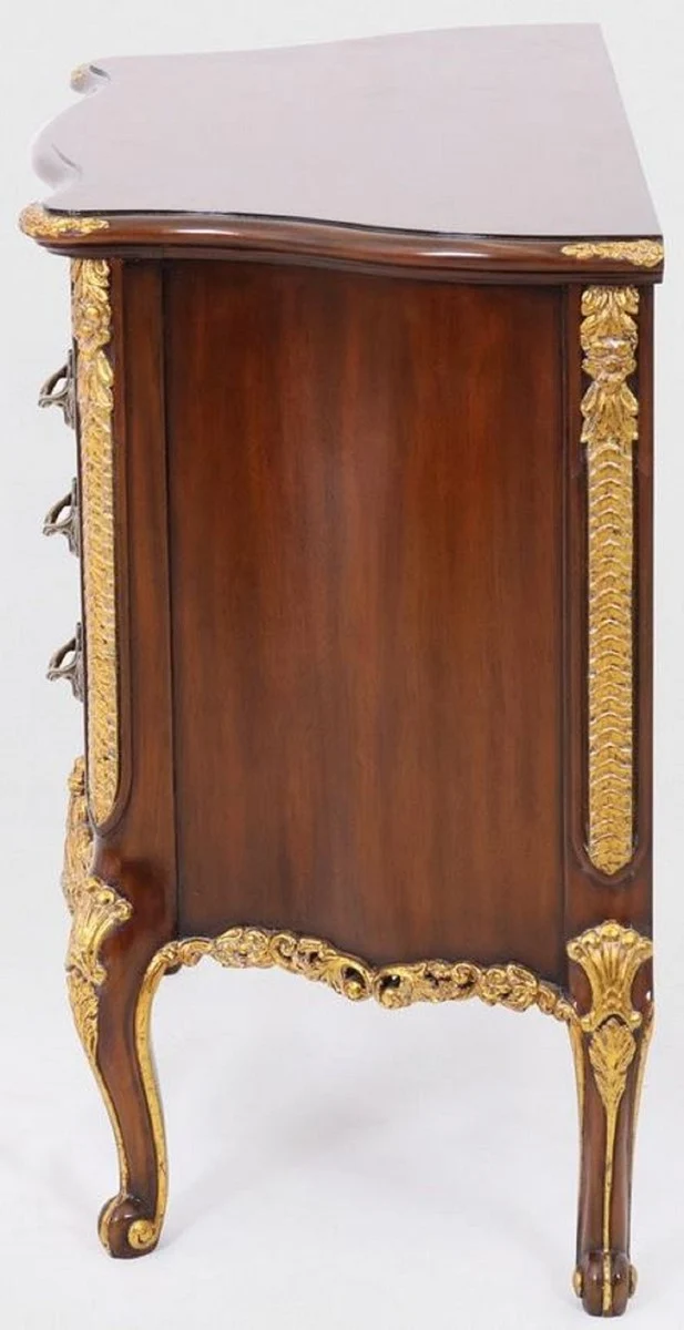 Casa Padrino Luxus Barock Nachtkommode Dunkelbraun / Gold - Massivholz Nachttisch mit 3 Schubladen - Handgefertigte Kommode im Barockstil - Barock Möbel