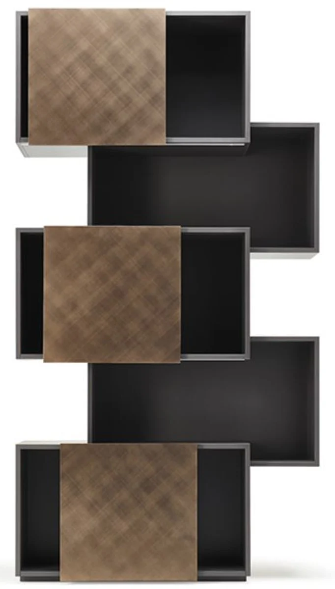 Casa Padrino Luxus Regalschrank mit 3 Schiebetüren Graphit / Bronze 104,5 x 30 x H. 196,5 cm - Bücherschrank - Wohnzimmerschrank - Büroschrank - Luxus Schrank