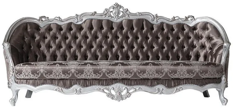 Casa Padrino Luxus Barock Sofa Bronzefarben / Silber 262 x 90 x H. 113 cm - Prunkvolles Wohnzimmer Sofa mit dekorativen Kissen - Barock Möbel