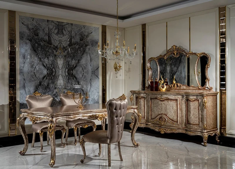 Casa Padrino Luxus Barock Möbel Set Antik Silber / Braun / Gold - 1 Sideboard mit 4 Türen & 1 Spiegel - Handgefertigte Möbel im Barockstil