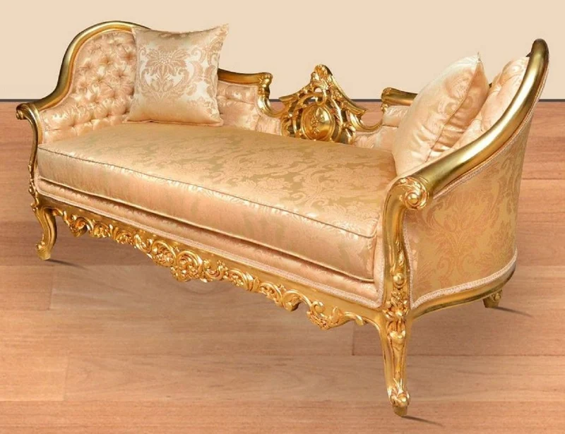 Casa Padrino Barock Wohnzimmer Sofa Gold / Gold - Handgefertigte Lounge Couch mit edlem Muster - Barock Wohnzimmer Möbel