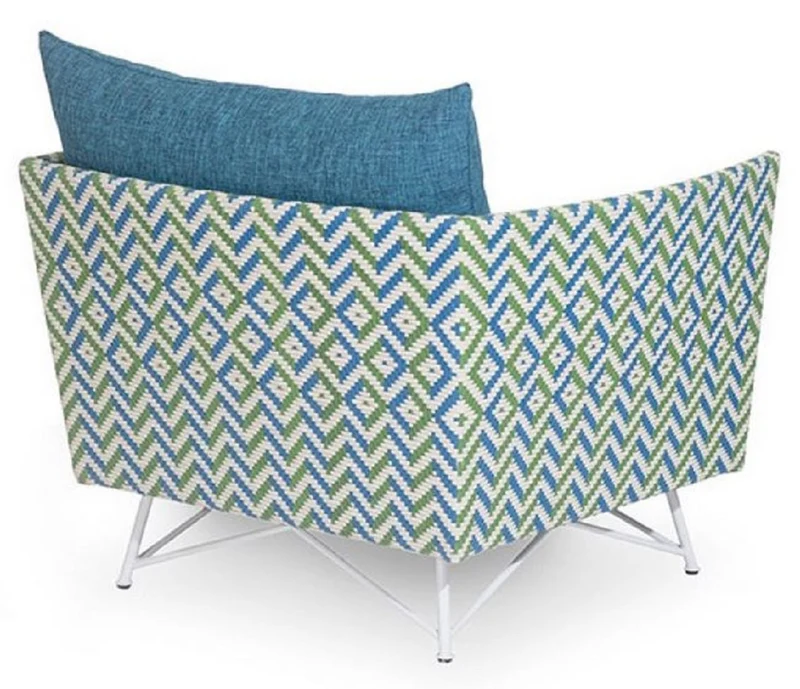 Casa Padrino Luxus Gartensessel Blau / Grün / Weiß 100 x 86 x H. 70 cm - Handgewebter Wetterbeständiger Sessel - Garten Terrassen Hotel Pool Sessel Möbel - Luxus Qualität