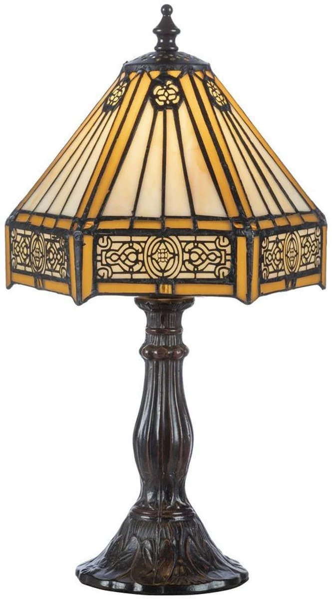 Casa Padrino Luxus Tiffany Tischleuchte Gelb / Schwarz 20 x 20 x H. 25 cm - Elegante Schreibtischleuchte - Hockerleuchte - Tiffany Leuchte