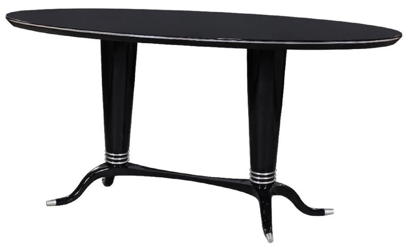 Casa Padrino Luxus Esstisch Schwarz / Silber 176 x 87 x H. 78 cm - Ovaler Massivholz Esszimmertisch - Moderne Esszimmer Möbel - Luxus Kollektion