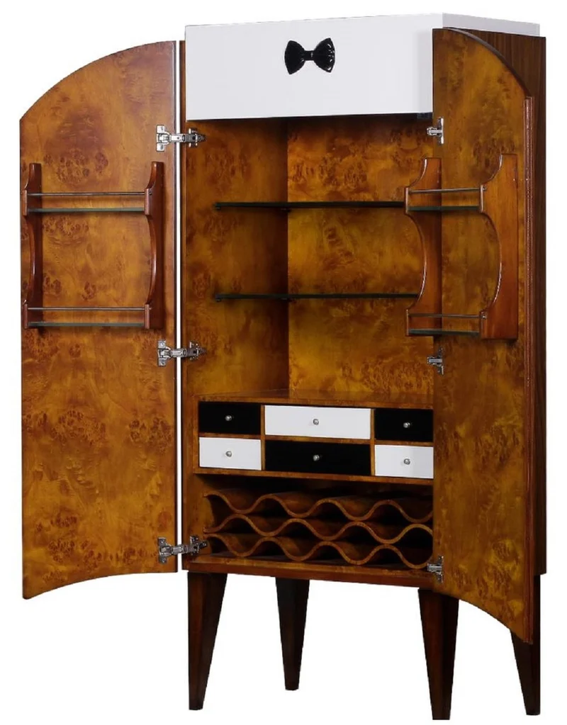 Casa Padrino Luxus Art Deco Barschrank Braun / Weiß / Schwarz 80 x 45 x H. 170 cm - Massivholz Weinschrank - Bar Möbel - Hotel Möbel - Luxus Qualität