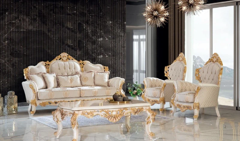 Casa Padrino Luxus Barock Wohnzimmertisch Creme / Weiß / Gold 140 x 90 x H. 55 cm - Edler Massivholz Couchtisch im Barockstil - Barock Wohnzimmer Möbel