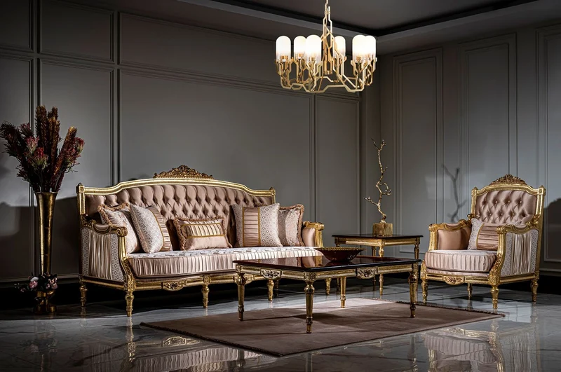 Casa Padrino Luxus Barock Wohnzimmer Set Rosa / Weiß / Gold - 2 Sofas & 2 Sessel & 1 Couchtisch - Prunkvolle Wohnzimmer Möbel im Barockstil