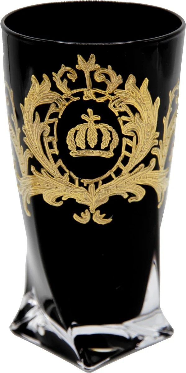 Pompöös by Casa Padrino Luxus Wasserglas Set Schwarz / Gold Ø 8 x H. 13,5 cm - Wassergläser mit 24 Karat Vergoldung - Pompööse Gläser designed by Harald Glööckler