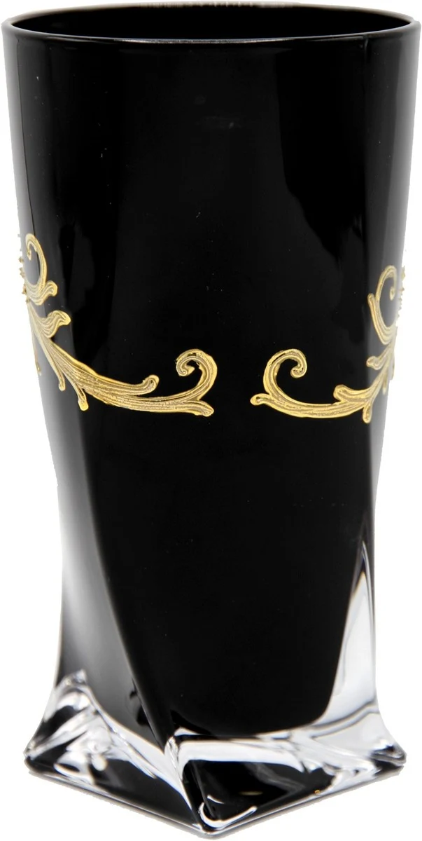 Pompöös by Casa Padrino Luxus Wasserglas Set Schwarz / Gold Ø 8 x H. 13,5 cm - Wassergläser mit 24 Karat Vergoldung - Pompööse Gläser designed by Harald Glööckler