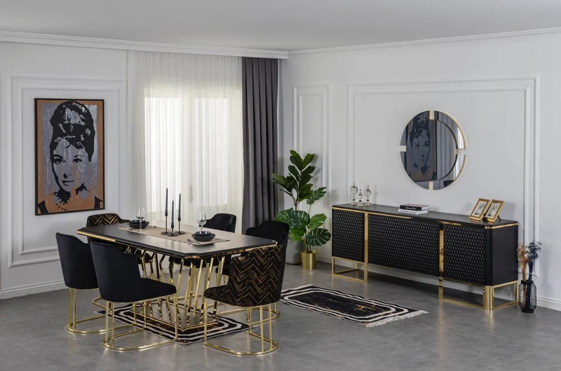 Casa Padrino Luxus Sideboard Schwarz / Gold 220 x 50 x H. 83 cm - Edler Massivholz Schrank mit 4 Türen - Luxus Möbel - Luxus Qualität