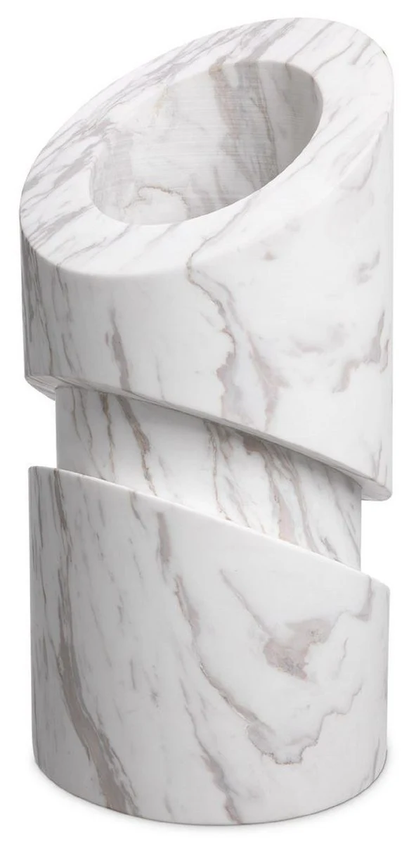Casa Padrino Luxus Marmor Deko Objekt Weiß Ø 18 x H. 36 cm - Wohnzimmer Deko - Schreibtisch Deko - Marmor Deko Accessoires - Luxus Kollektion