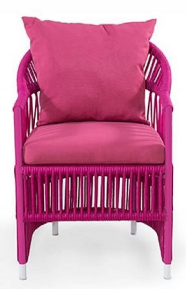 Casa Padrino Luxus Gartenstuhl mit Armlehnen Lila 56 x 56 x H. 82 cm - Handgewebter wetterbeständiger Esszimmerstuhl - Garten Terrassen Stuhl Möbel - Luxus Qualität